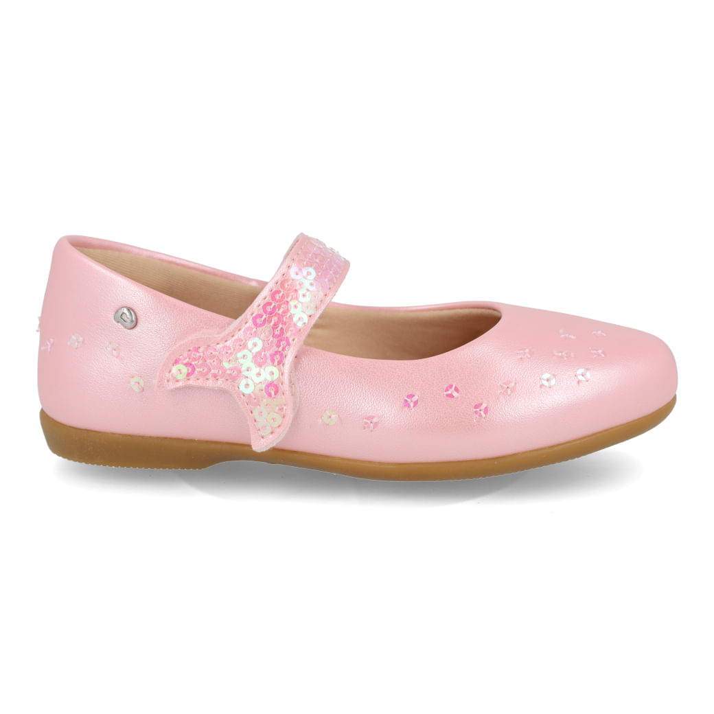 Sapatilha infantil feminina Pampili rosa glace com acabamento sintético e detalhes em lantejoulas, vista lateral direita